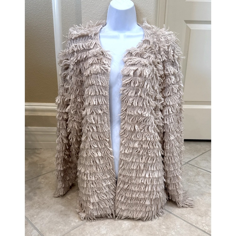 EST 1946 Shaggy Loop Knit open Front Cardigan Beige Sweater Boho Festival 18/20W